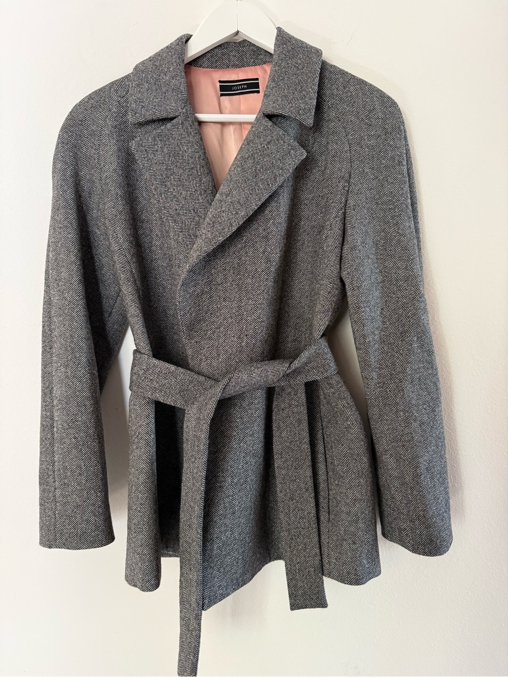JOSEPH 100% Wool Herringbone Belted Jacket Coat Made in Italy M